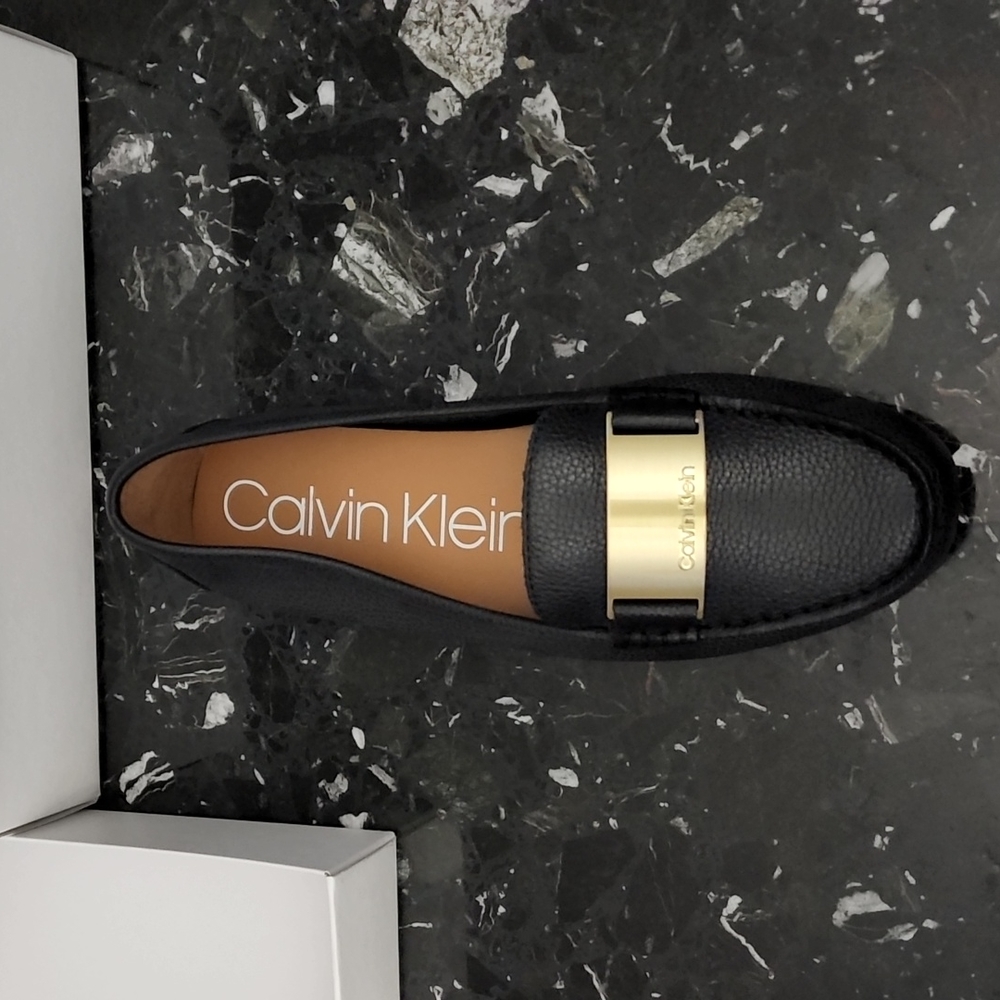 CALVIN KLEIN LISETTE GLAZED TUMBLED WOMENS LEATHER COMFORT INSOLE LOAFERS